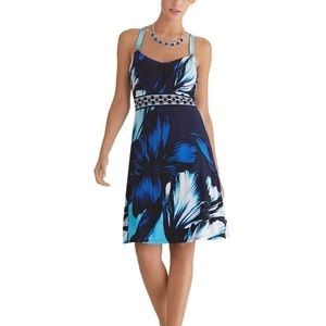 White House Black Market Sleeveless Blue Floral Chemise Dress, Size M